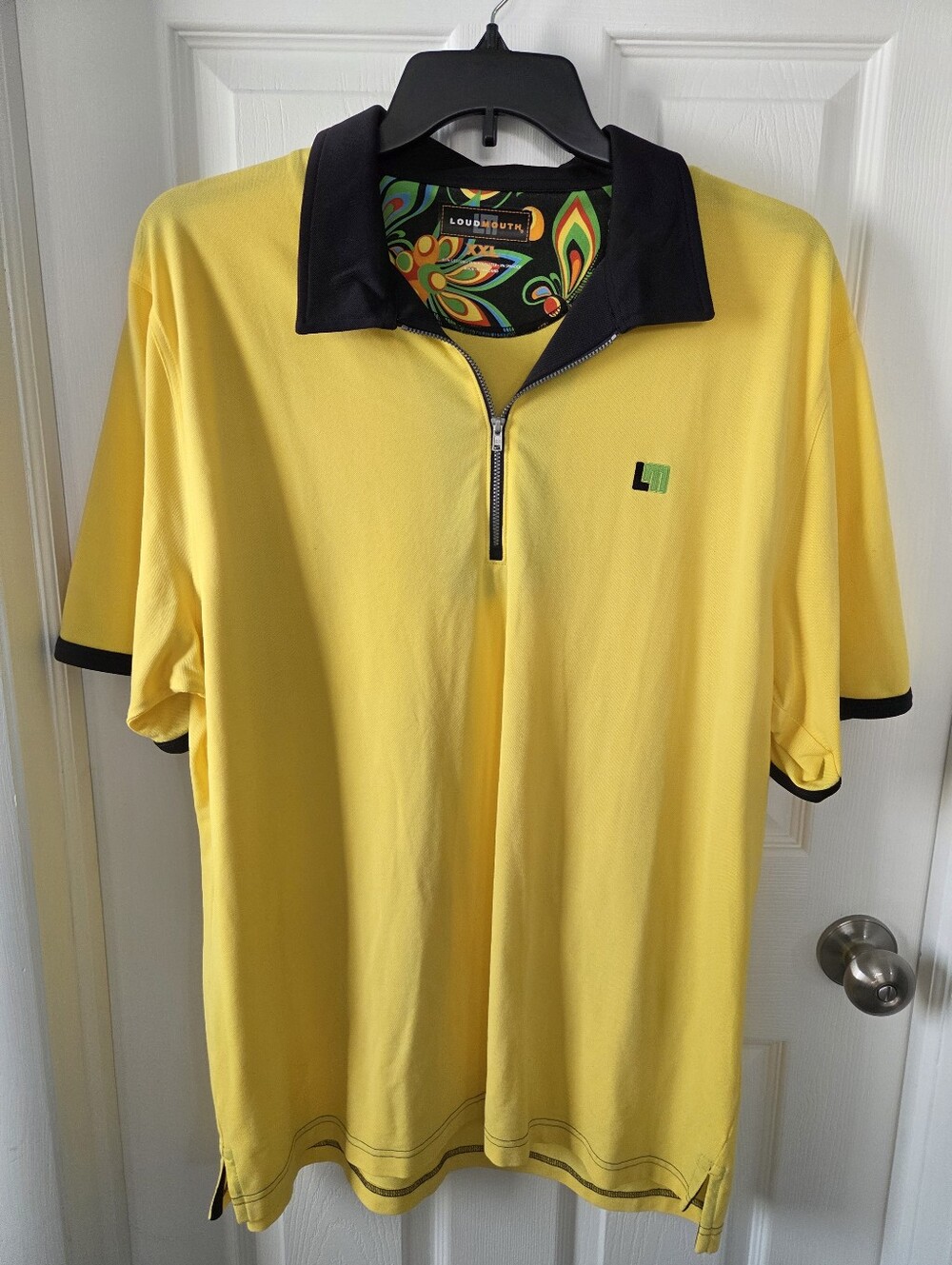 Loudmouth Golf Men's  Yellow 1/4 Zip Performance Polo Shirt Floral XXL